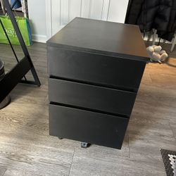 Black 3 Drawer Storage Cabinet, Home Office Mobile File Desk Storage Organizer with Wheels