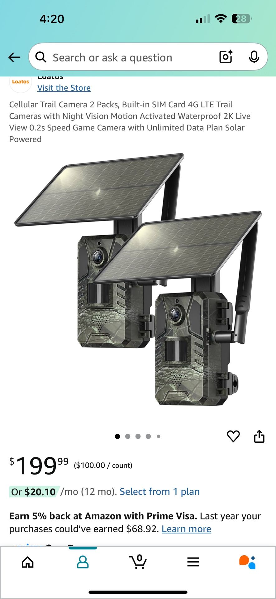 Cellular Trail Camera 2 Packs, Built-in SIM Card 4G LTE Trail Cameras with Night Vision Motion Activated Waterproof 2K Live View 0.2s Speed Game Camer