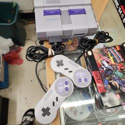 Super Nintendo Two Controller Cables And 9 Games 