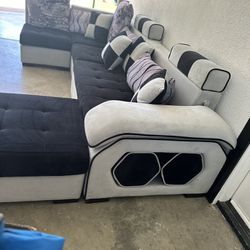 Velvet Black And Gray Couch Sectional 