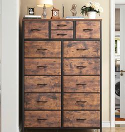 Rustic Industrial Dresser with 14 Drawers