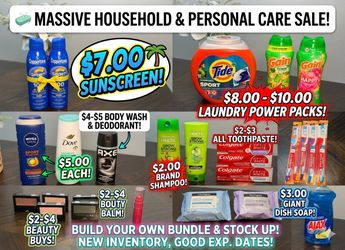 Selling a massive variety of brand-new, high-quality household essentials, personal care, and beauty items. Perfect for stocking up your own linen clo
