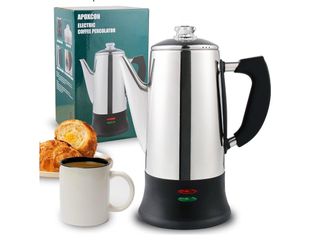 APOXCON Electric Coffee Percolator Stainless Steel Coffee Maker with Two Heat Resistant Tough Glass Clear Brew Progress Knob Classic Look Keep Warm