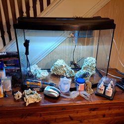 36 Gallon Bow Front Aquarium, Fish Tank, With Salt Water Accessories
