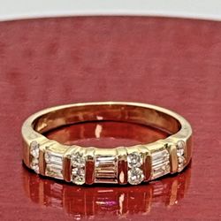 New 14k Solid Yellow Gold Emerald & Round Cut Diamond Ring Size 7
