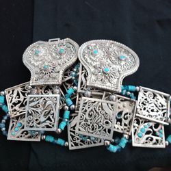 Stainless Steel And Turquoise Belt  Size 35 And A Half Inches 