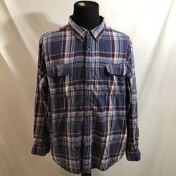 Faded Glory Blue & Burgundy Plaid Flannel Long Sleeve Button Up - Mens 3XL, NEW, chest 28.5”, length 32.5”