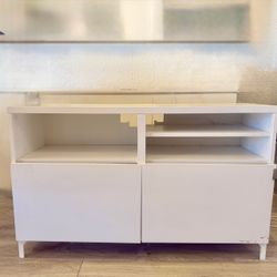 White Storage Cabinet with Open Shelves