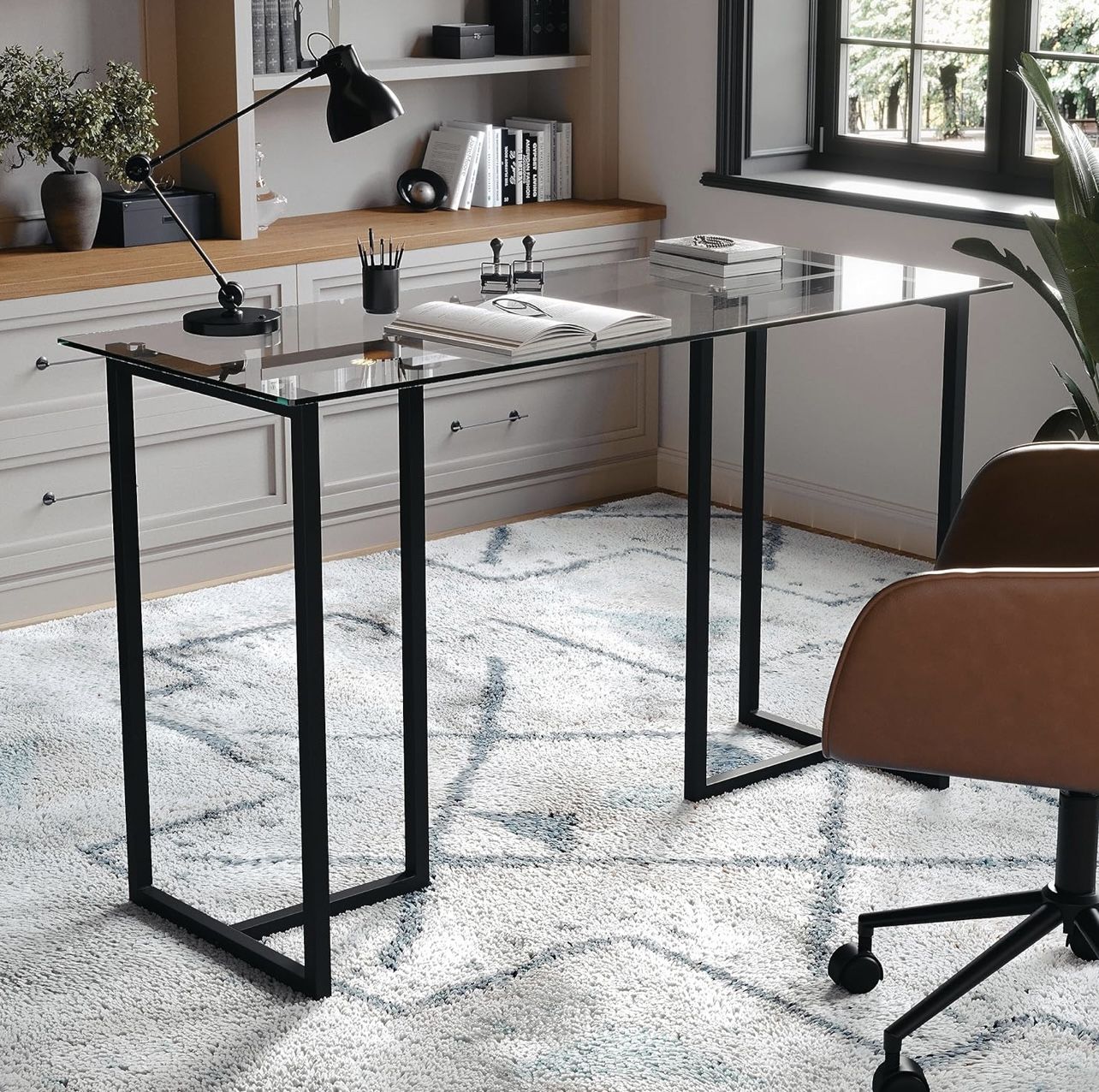 Glass Desk With Black Steel Frame