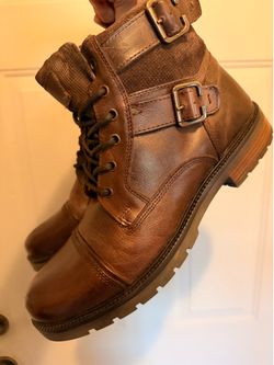 Men’s Brown Leather Combat Boots with Buckle Straps – Like News