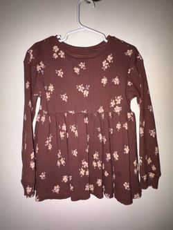 Easy-Peasy Organic Cotton Floral Ribbed Peplum Top Brown 5T