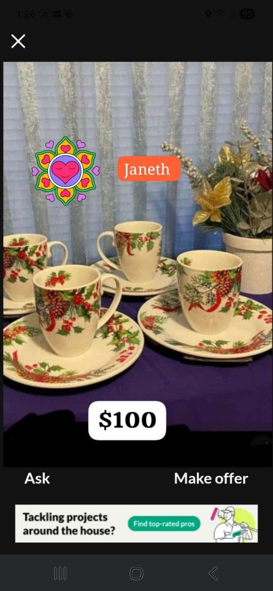 Juego De Platos Medianos (4)Y Tazas (4)Marbella Wild Berry Navideñas De Princess House