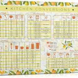 Kitchen Conversion Chart Magnet | Extra Large 11 x 8.5 | Lemon & Orange Style Decor | Magnetic Conversion Chart for Baking & Cooking Measurement | Cak