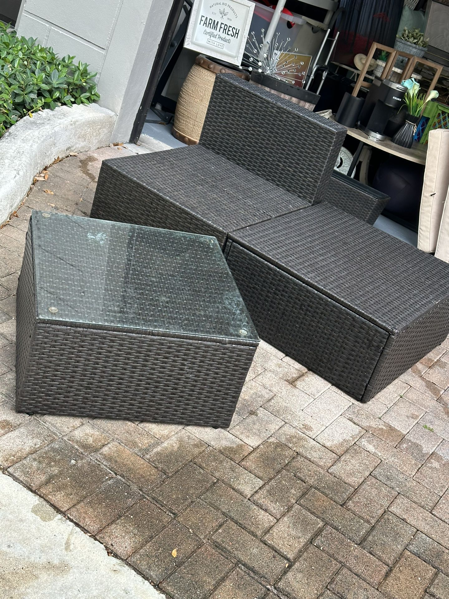 3 Pieces Wicker Resin Patio Furniture & Cushions