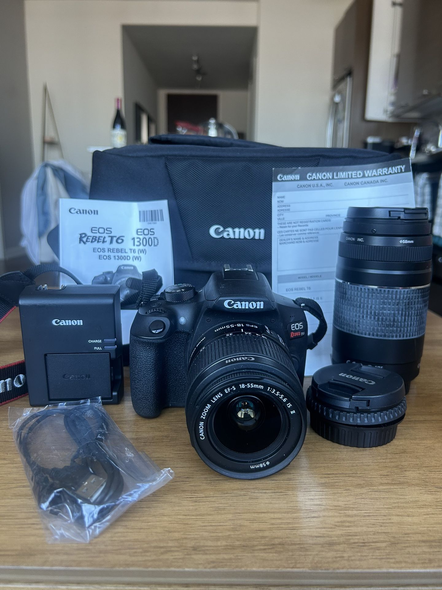 Canon EOS Rebel T6 DSLR Bundle β 2 Lenses + Bag + Charger + Manual β Excellent!