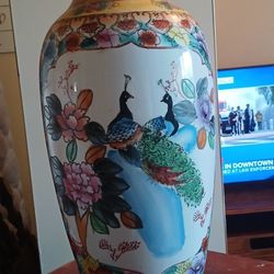 Oriental Hand Painted 2ft Vase