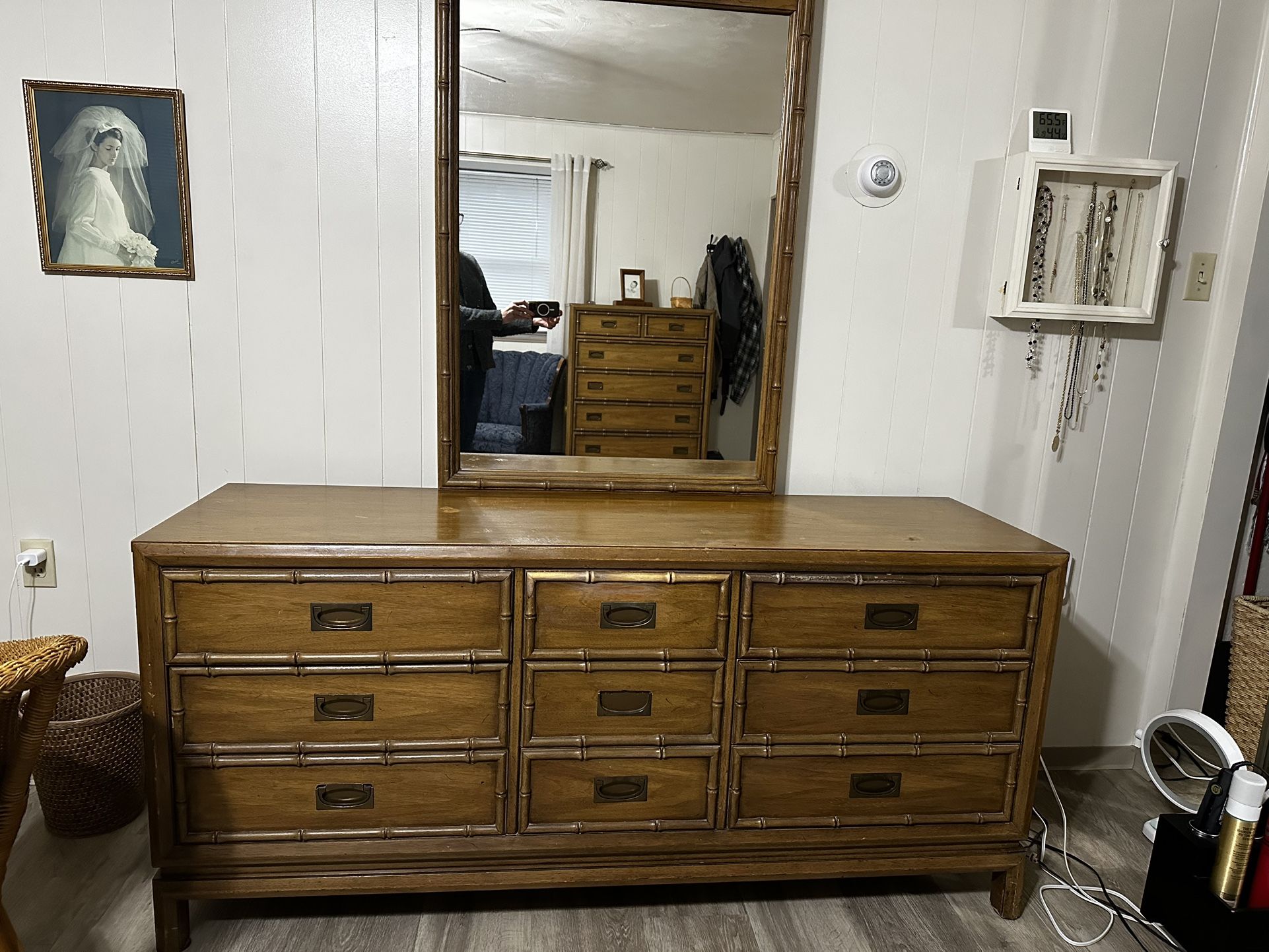 Mid Century Wood Dresser. Bamboo Deco.