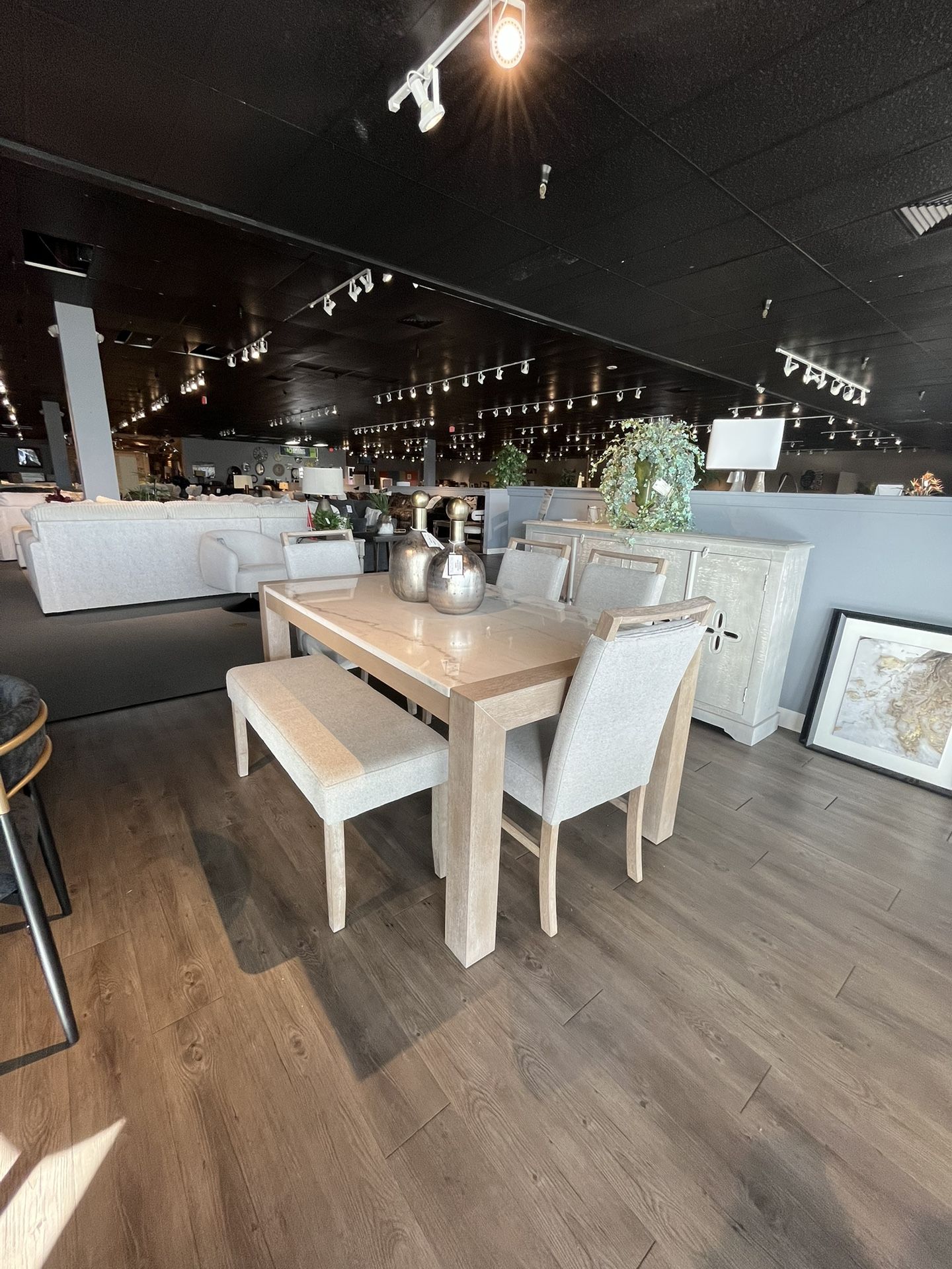 Grey 6PC Marble Dining Table Set