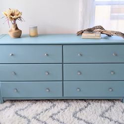 Coastal Dresser - Solid Wood - 6 Drawer - Aqua Blue - Modern