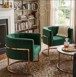 Green velvet accent chairs wingback chairs and green furniture Green living room furniture brand new in the box 250$ two chairs