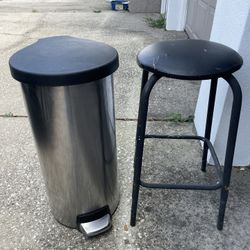 Stainless Trash Can,  Black Stool