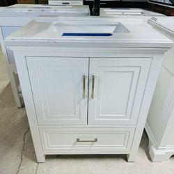 ‼️ Brand New 30 in. W x 22 in. D Single Sink Bath Vanity in White with White Marble Top $449   