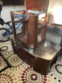 Cherry wood tv Stand And Side Table W/ Glass
