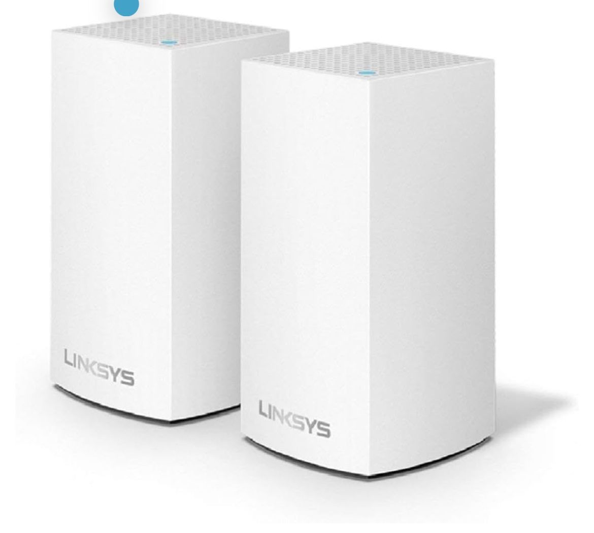 Linksys Velop Mesh Home WiFi System, 3,000 Sq. ft Coverage, 20+ Devices, Speeds up to (AC1300) 1.3Gbps - WHW0102