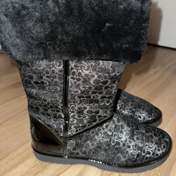 Coach Metallic Signature C Boots Black Silver 8