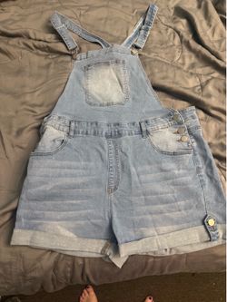 Denim overall shorts