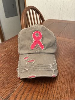 Kbethos Vintage Breast Cancer Ribbon Hat Distressed Strapback Cap
