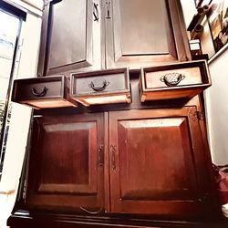 Artisanal Wrought Iron & Solid Wood Southwestern Armoire / Statement Cabinet