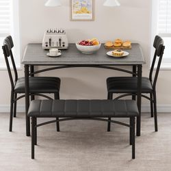 5 Piece Dining Table Set with Upholstered Chairs & Bench Space Saving Kitchen Table