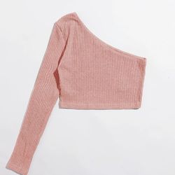 One Shoulder Rib-knit Crop Tee