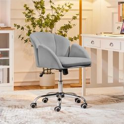 Cute Velvet Desk Chair for Home Office, Makeup Vanity Chair with Armrests for Bedroom 