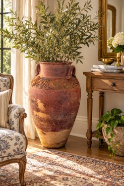 Terracotta Urn Amphora Jar Large Clay Pot Mediterranean Decor Vintage Planter Rustic Floor Vase Olive Jar Grandmillennial Decor Boho Garden Tuscan Pot