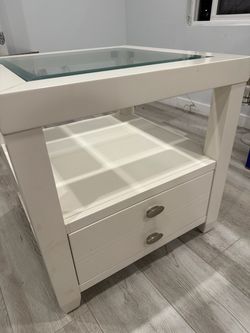 White Glass-Top Coffee Table with Storage