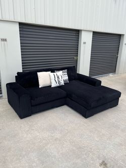 Oversized Black Corduroy Sectional Couch. Delivery Available!