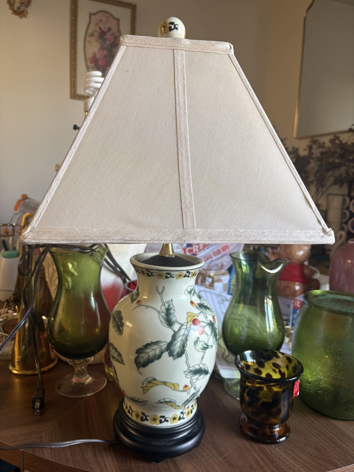 Vintage Antique Porcelain Floral Bird Lamp