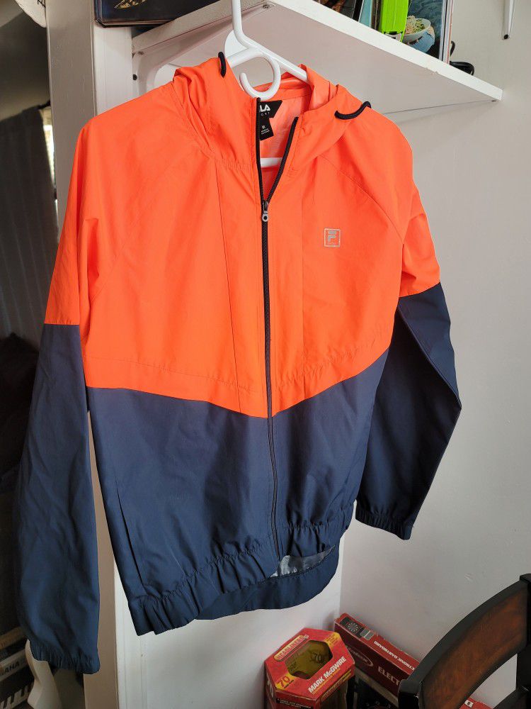 Fila Sport Full Zip Windbreaker Rain Jacket Teens Size Medium - Blue/Orange 