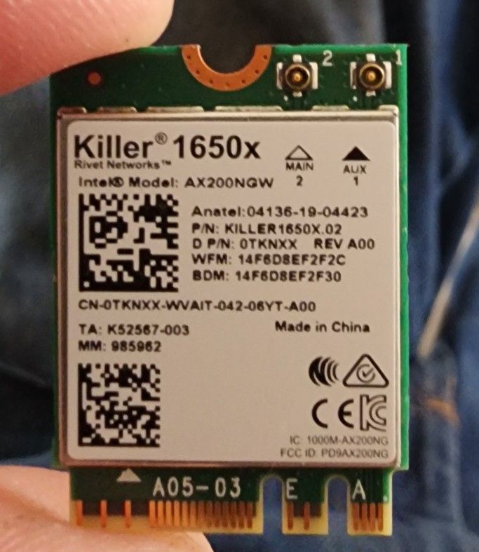 Intel Killer Wi-Fi 6 AX1650x wireless card