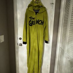 Dr. Seuss Grinch Fleece Onesie Hooded Pajamas L-XL