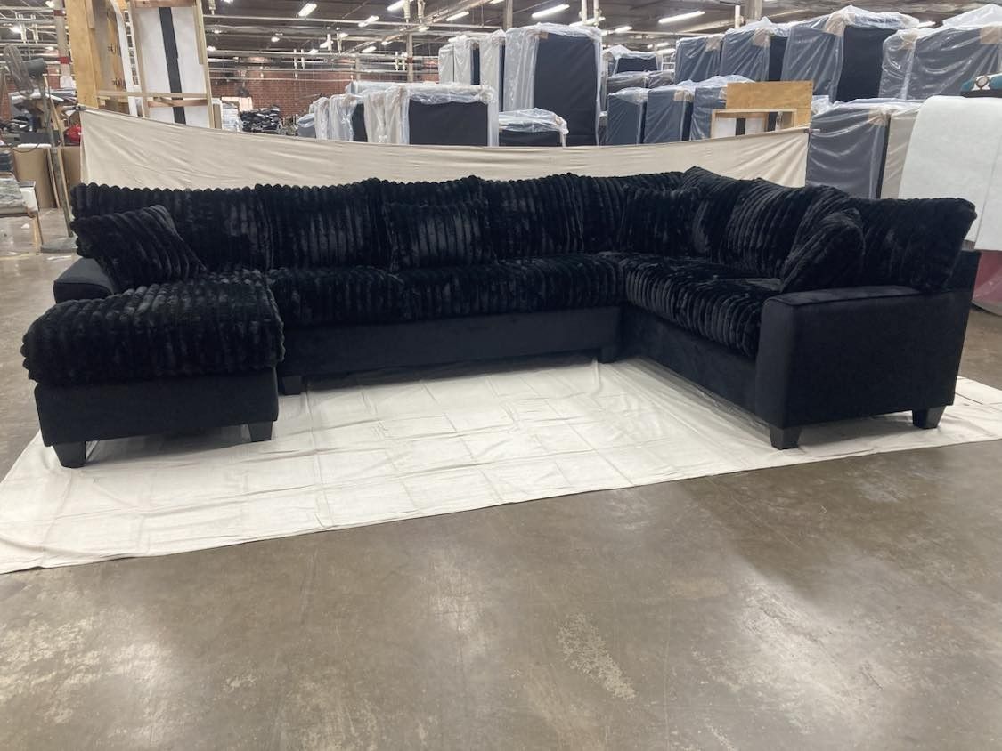 Brand New Black Fur Sectional