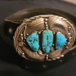 Turquoise And Navajo Sterling Silver Belt Stamped
