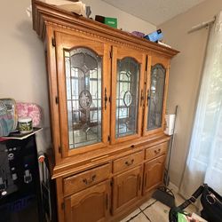 Solid Wood China Cabinet Hutch with Glass Doors & Storage