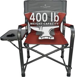 XL Directors Chair with Foldable Side Table, Heavy Duty Camp Chair supports 400 Lbs, Oversize Outdoor Folding Seat with High Back and Padded Armrests 