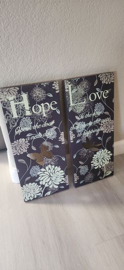 Hope & Love Floral Wall Art Panels Set of 2