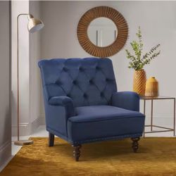 Lazzara Baylor Dark Blue Velvet Upholstery Tufted Back Accent Chair