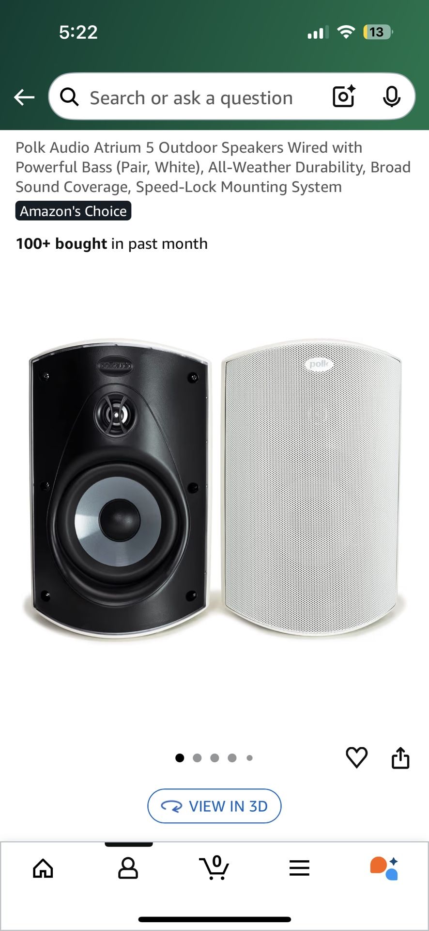 Polk Atrium 5 Outdoor Speaker- Brand New