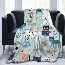 Cat Blanket Super Soft Flannel Throw Blanket Cat Gifts for Cat Lovers Cozy Lightweight Blankets for Women Kids Adults 60"X 50"